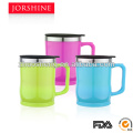 outer plastic inner stainless steel double wall coffee mug with lid and handle